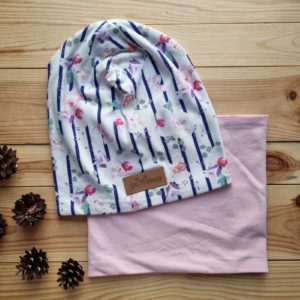 Czapka  magnolie + komin