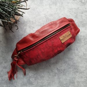 Nerka skórzana + frędzel red snake