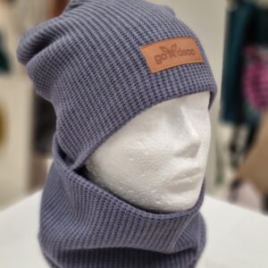 Czapka + komin wafelek szaro niebieska